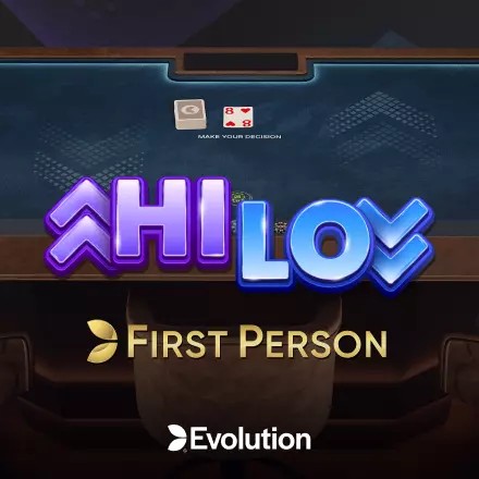 First Person Hi Lo slot logo by Evolution at CrownJewelz